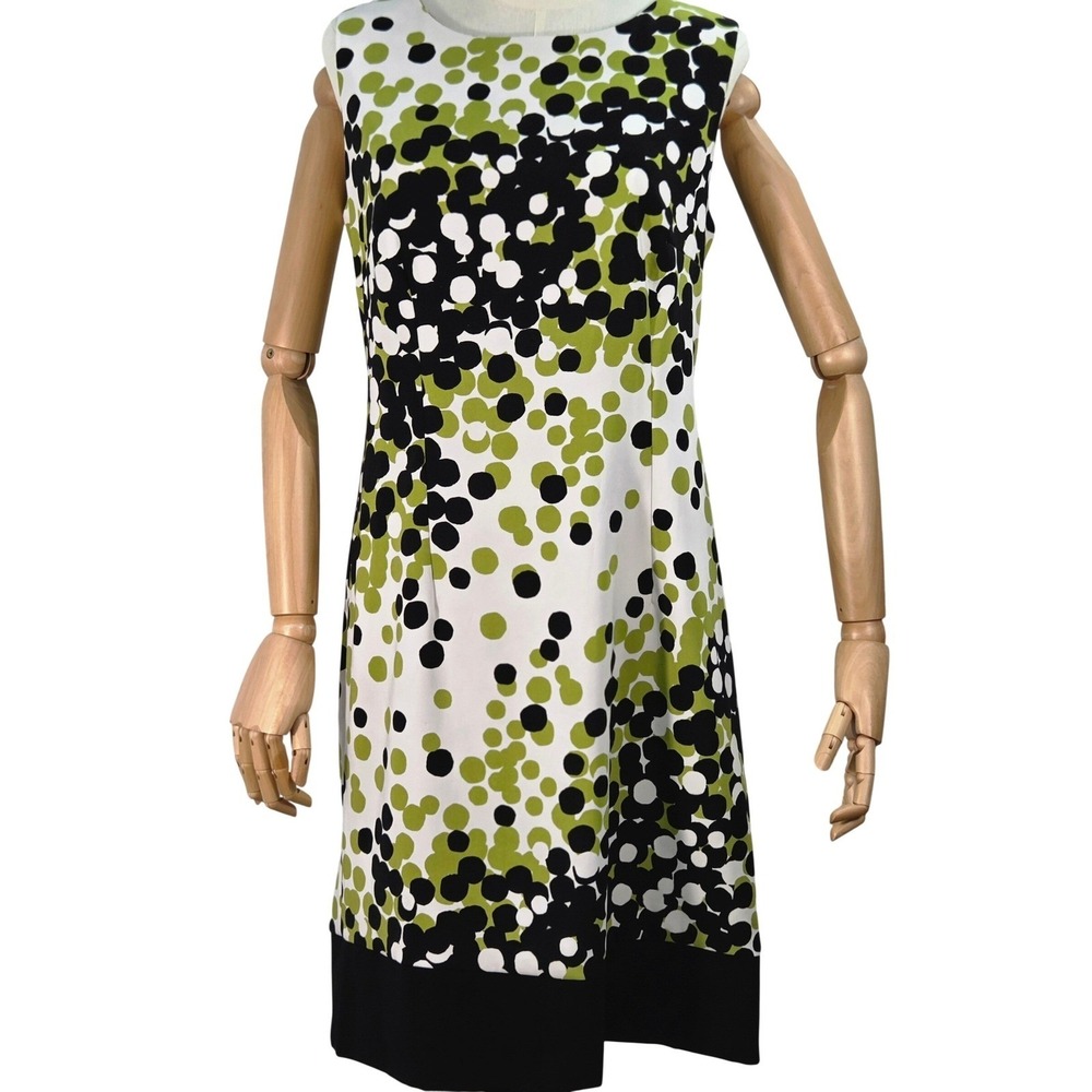Ronni Nicole Dress Polka Dot Shift  Women 12 Green‎ Black White Classic Midi